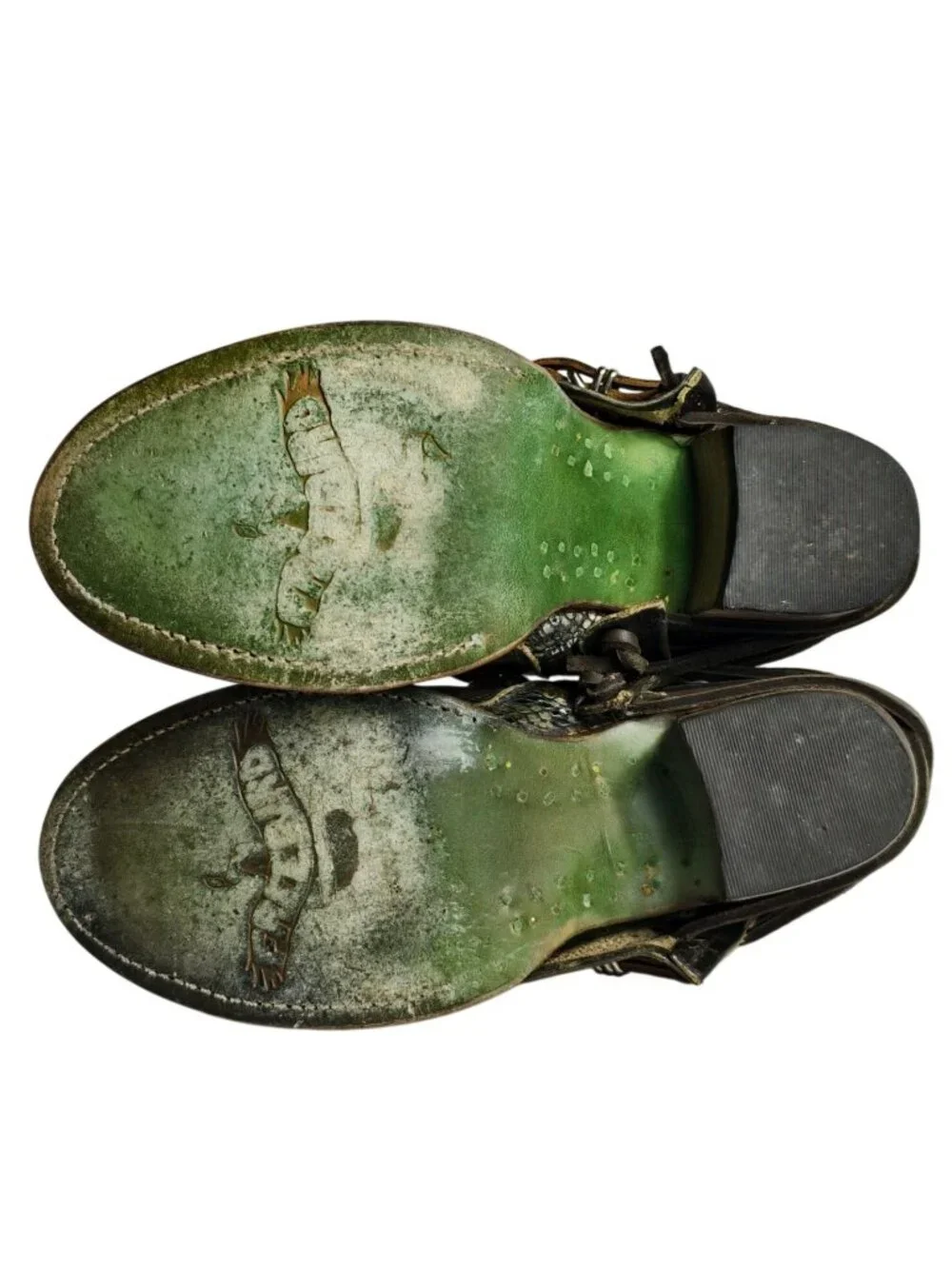 Freebird Crue Womens 7 Leather Backlace Booties Olive Green Distressed Buckle